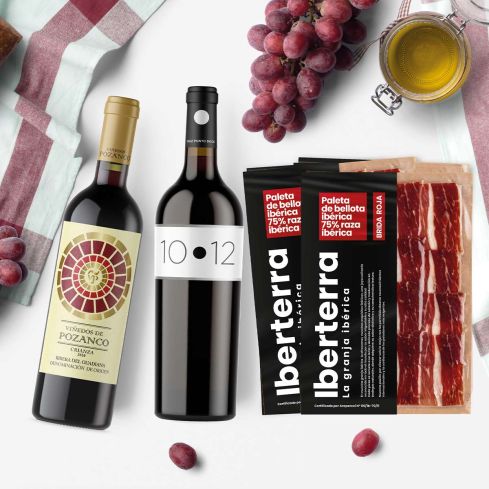 Paleta de bellota 75% ibérica Iberterra loncheada + Vino